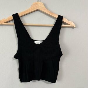 Aritzia Babaton Black Ribbed V Neck Cropped Top